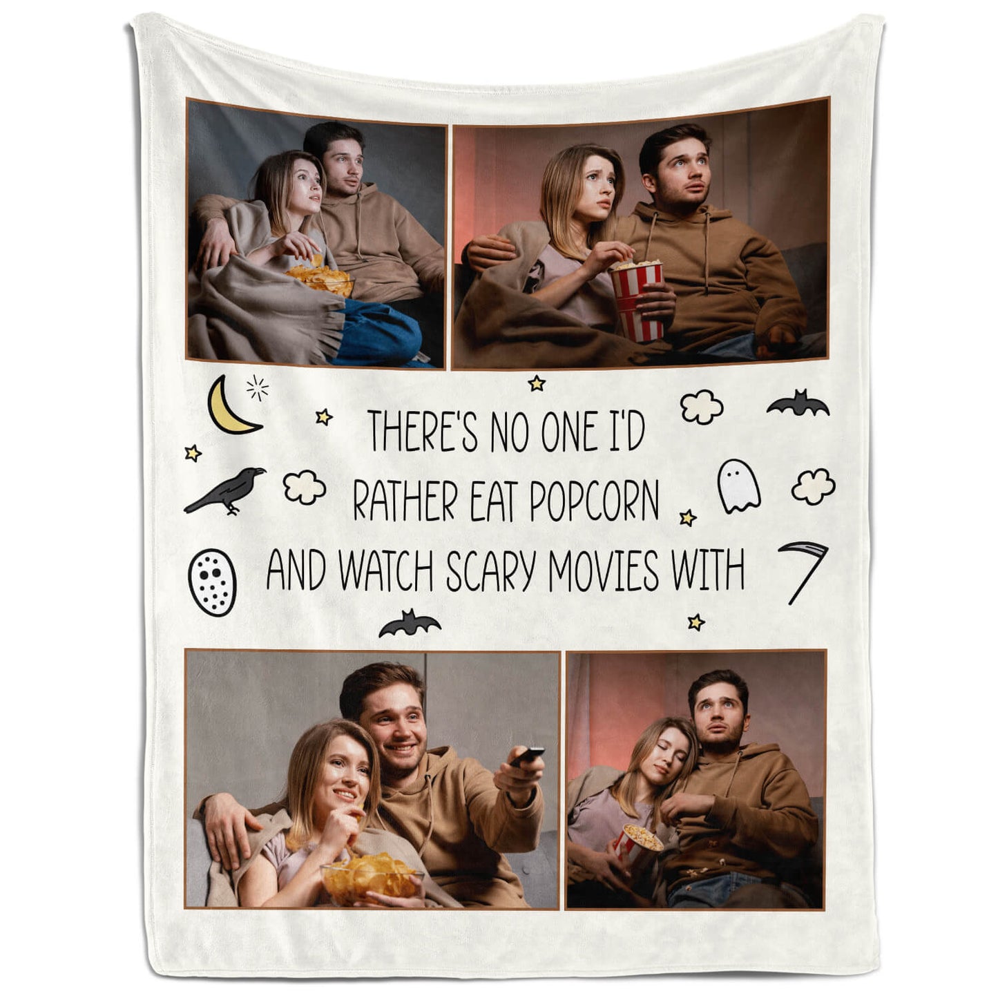 Eat Popcorn and Watch Scary Movie With - Personalized Anniversary or Halloween gift for Him or Her - Custom Blanket - MyMindfulGifts