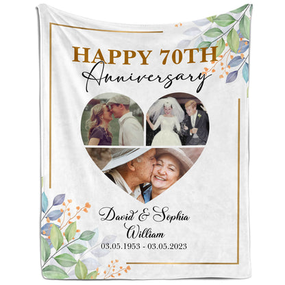 Happy 70th Anniversary - Personalized 70 Year Anniversary gift for Parents, Husband or Wife - Custom Blanket - MyMindfulGifts