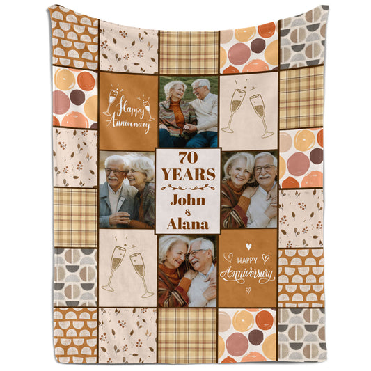 70 Year Quilt-style Photo - Personalized 70 Year Anniversary gift for Parents, Husband or Wife - Custom Blanket - MyMindfulGifts