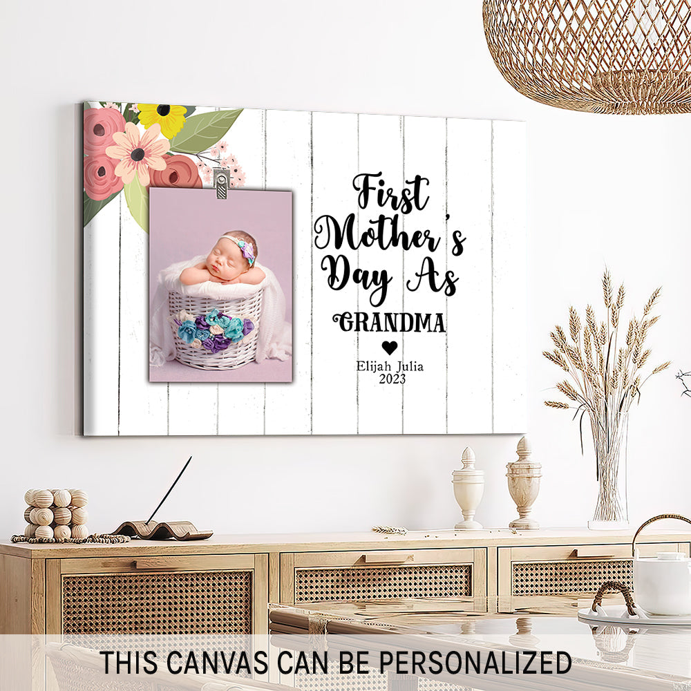 First Mother's day as grandma - Personalized Mother's Day gift for New Mom - Custom Canvas Print - MyMindfulGifts