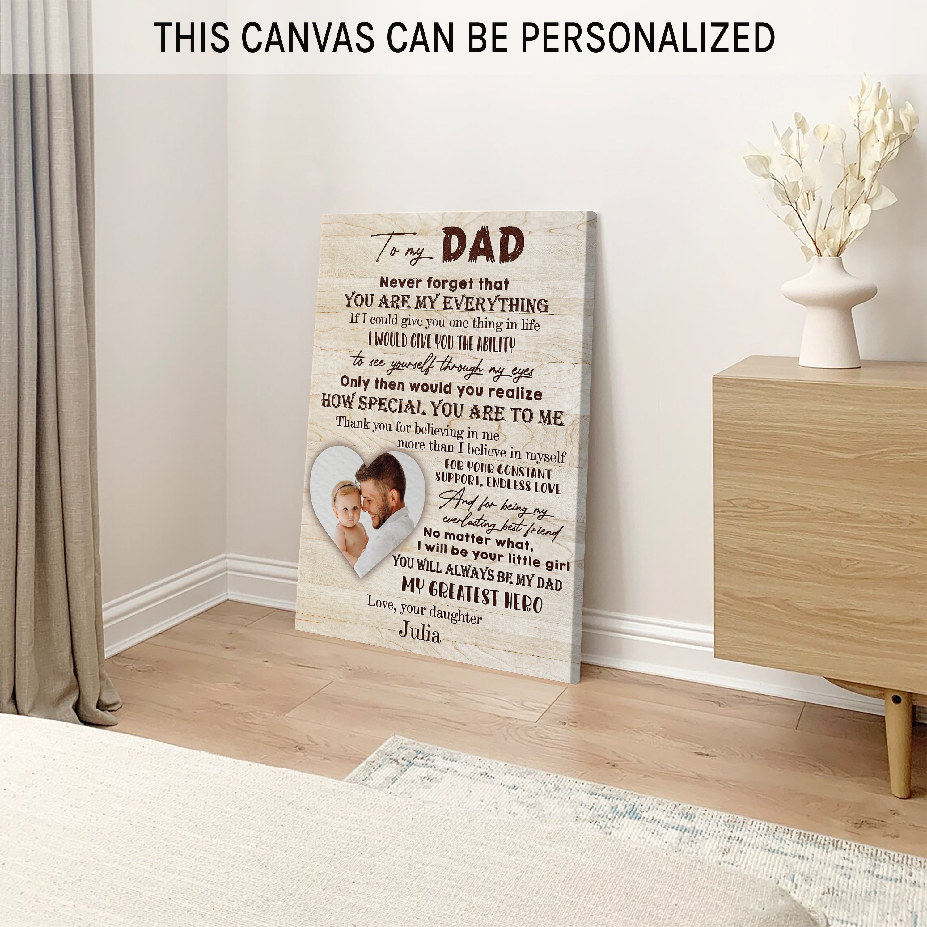 My Greatest Hero - Personalized Father's Day or Birthday gift for Dad from Daughter - Custom Canvas Print - MyMindfulGifts