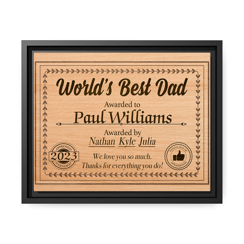 World's best dad awared to - Personalized Father's Day gift for Dad, for step Dad   - Custom Canvas Print - MyMindfulGifts