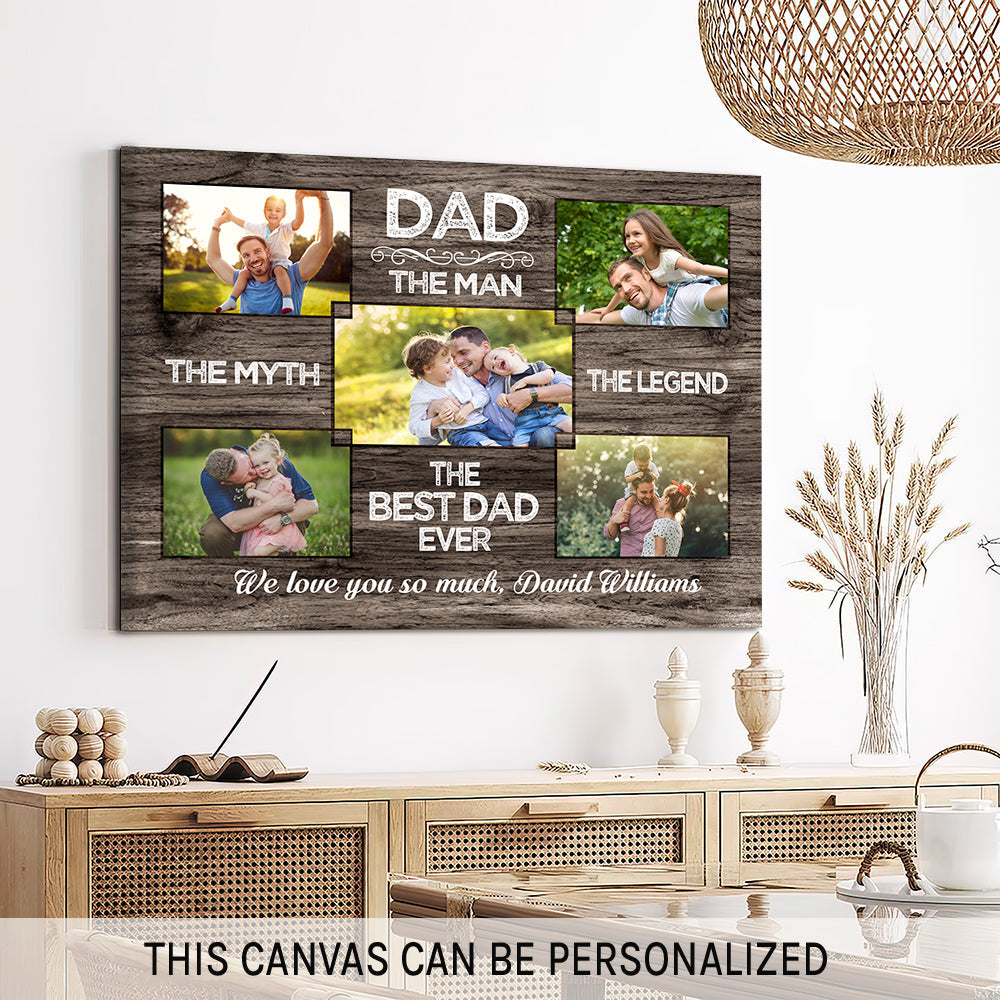 DAD the man the myth - Personalized Father's Day or Birthday gift for Dad - Custom Canvas Print - MyMindfulGifts