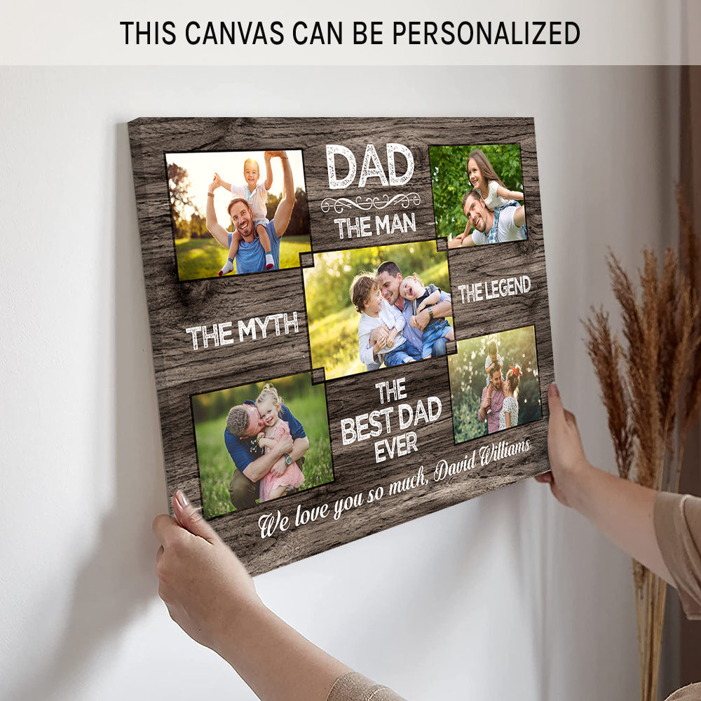 DAD the man the myth - Personalized Father's Day or Birthday gift for Dad - Custom Canvas Print - MyMindfulGifts