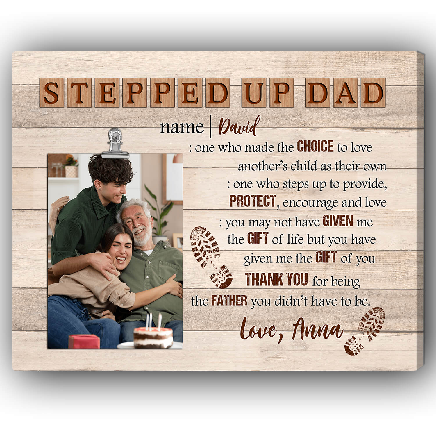 Stepped up Dad - Personalized Father's Day or Birthday gift for Step Dad - Custom Canvas Print - MyMindfulGifts