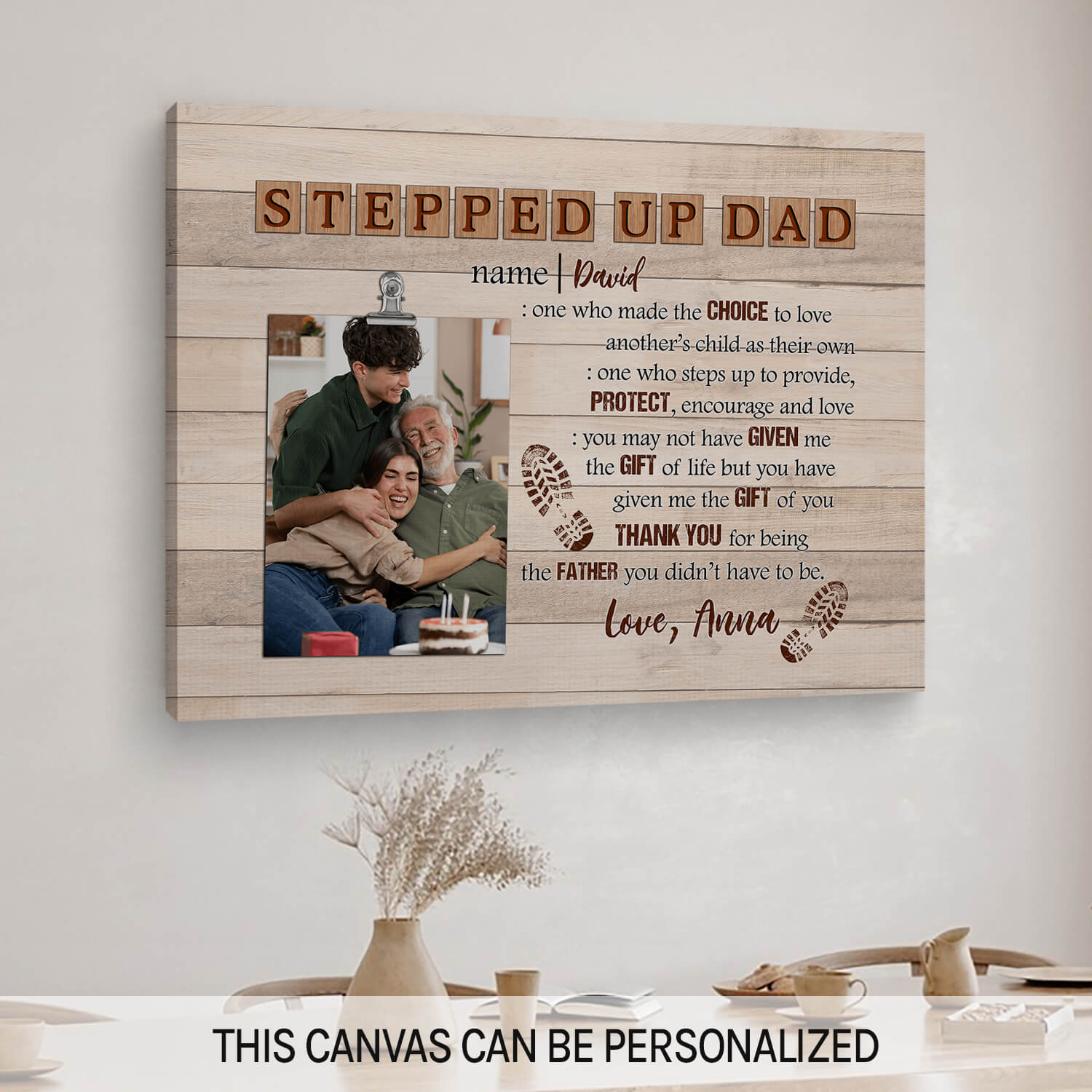 Stepped up Dad - Personalized Father's Day or Birthday gift for Step Dad - Custom Canvas Print - MyMindfulGifts