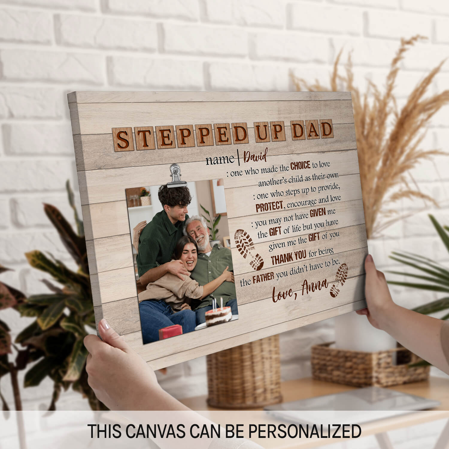 Stepped up Dad - Personalized Father's Day or Birthday gift for Step Dad - Custom Canvas Print - MyMindfulGifts