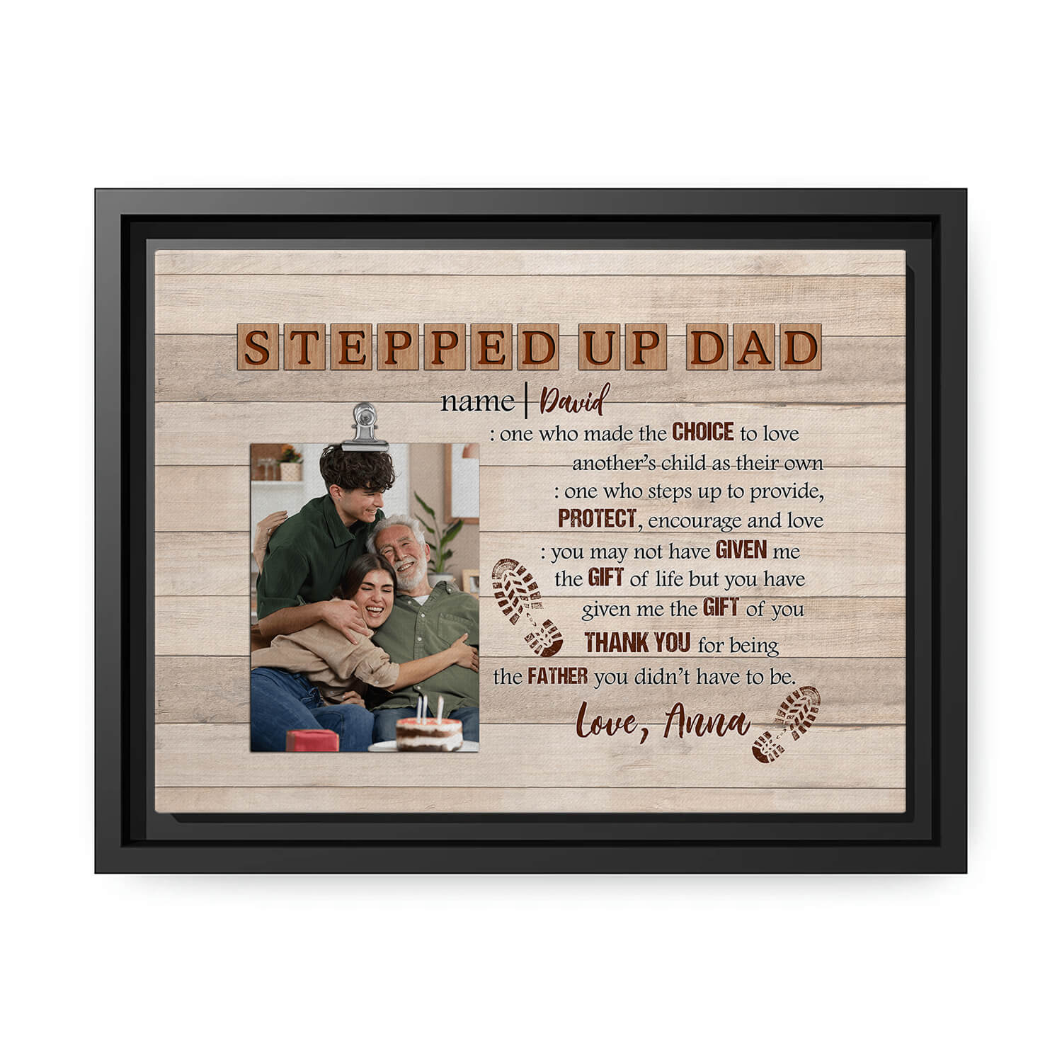 Stepped up Dad - Personalized Father's Day or Birthday gift for Step Dad - Custom Canvas Print - MyMindfulGifts