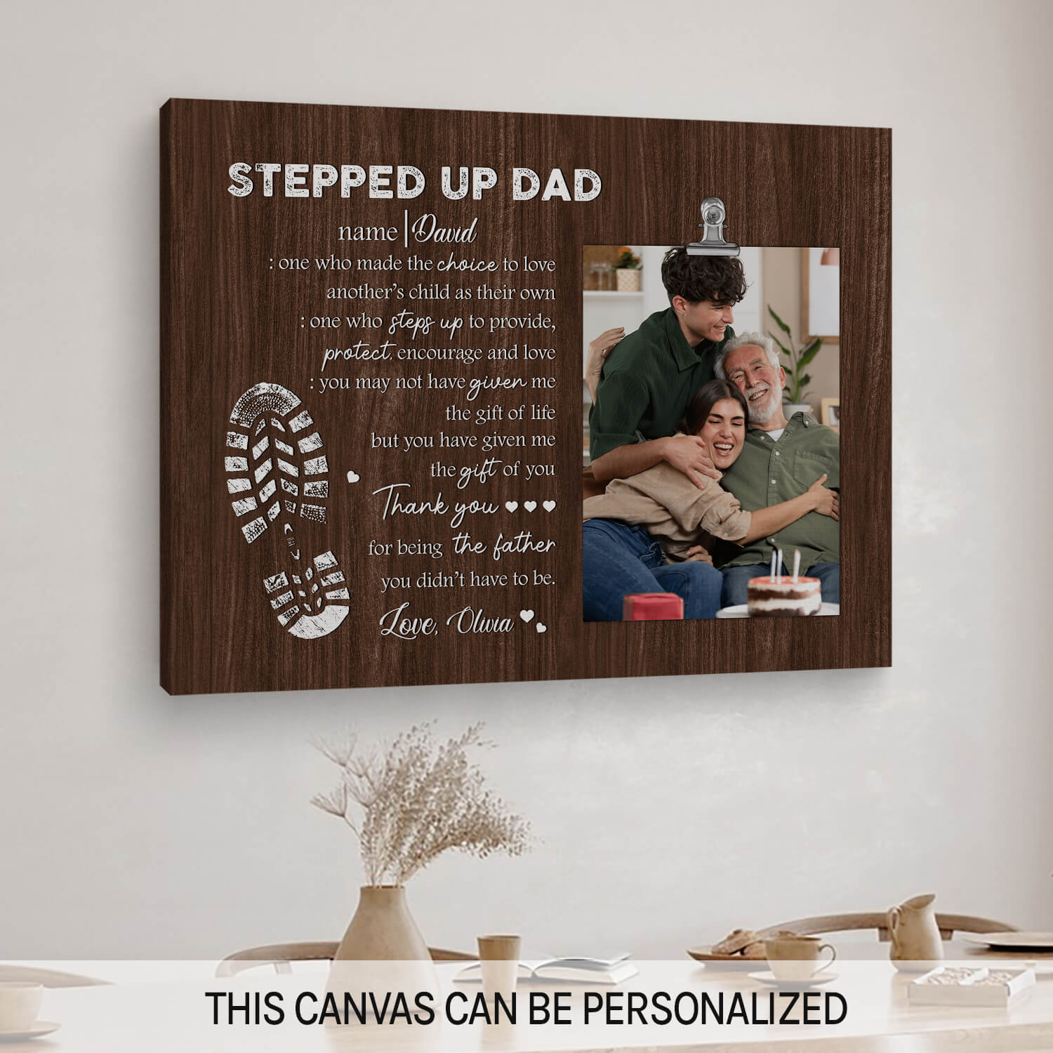 Stepped up Dad - Personalized Father's Day or Birthday gift for Step Dad - Custom Canvas Print - MyMindfulGifts