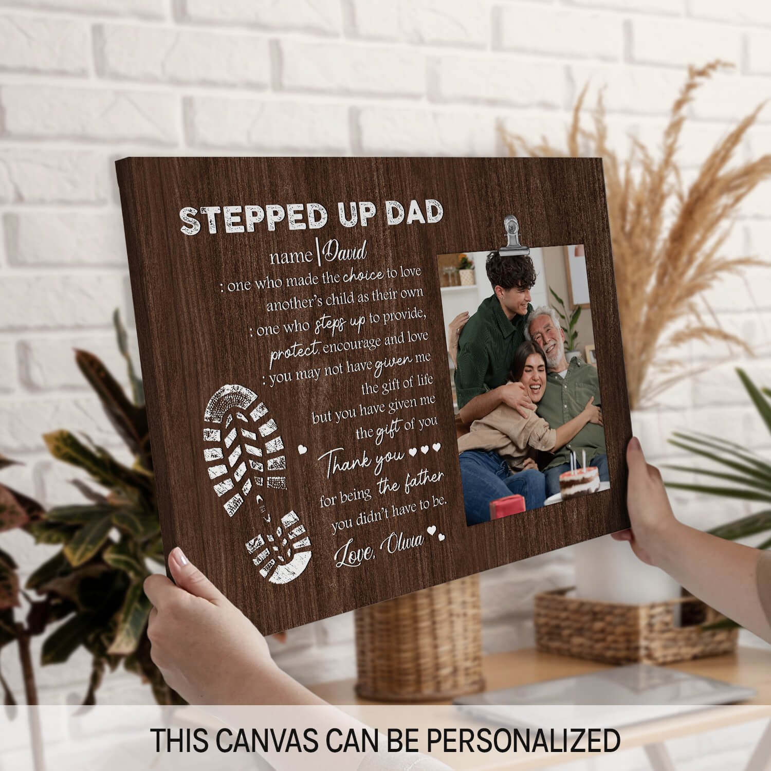 Stepped up Dad - Personalized Father's Day or Birthday gift for Step Dad - Custom Canvas Print - MyMindfulGifts