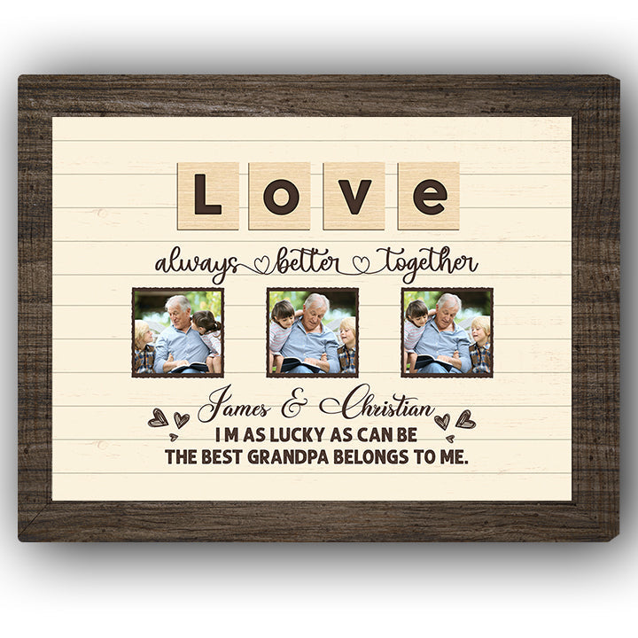 I'm as Lucky As I Can Be - Personalized Father's Day or Birthday gift for Grandpa - Custom Canvas Print - MyMindfulGifts