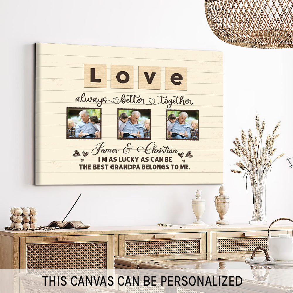 I'm as Lucky As I Can Be - Personalized Father's Day or Birthday gift for Grandpa - Custom Canvas Print - MyMindfulGifts