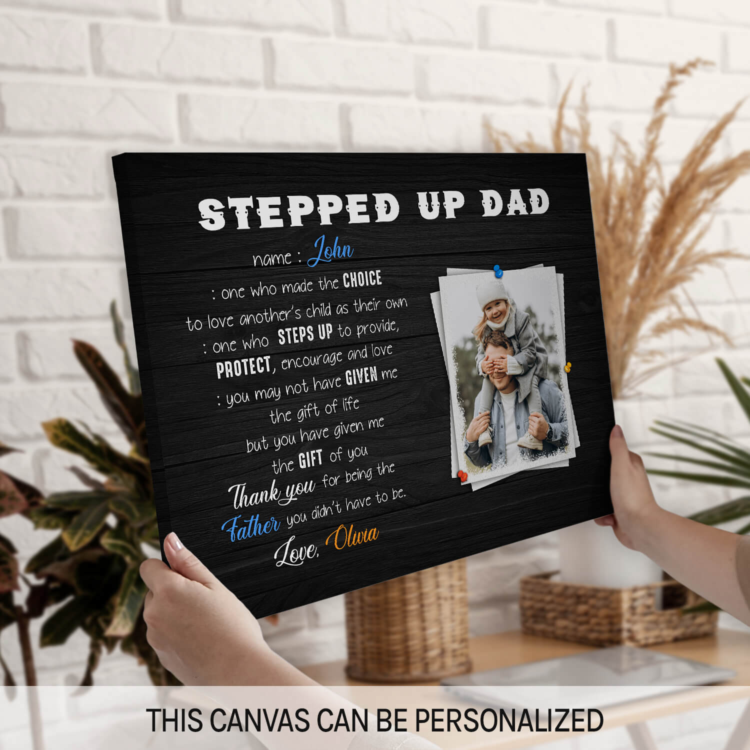 Stepped up Dad - Personalized Father's Day or Birthday gift for Step Dad - Custom Canvas Print - MyMindfulGifts