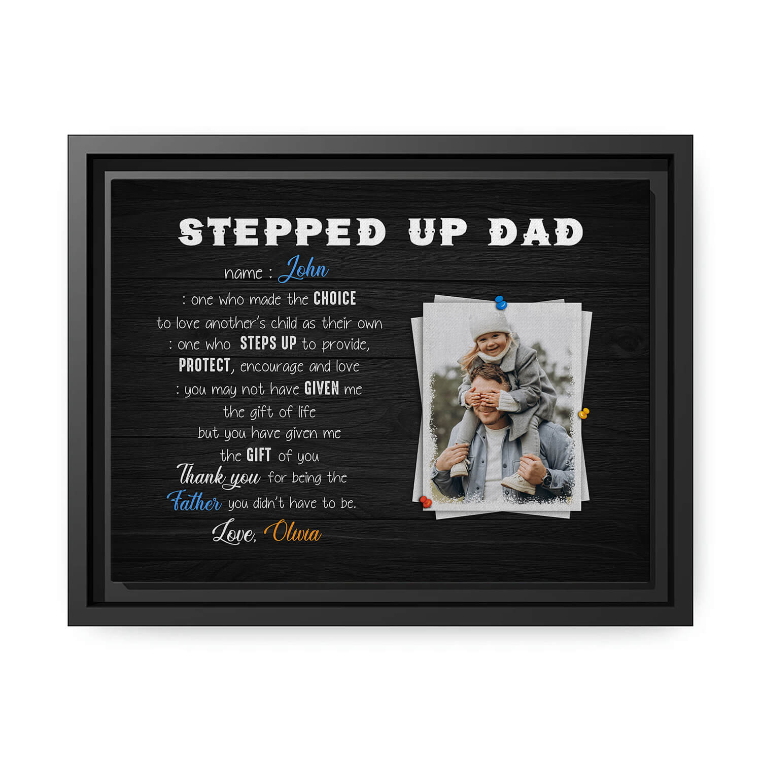Stepped up Dad - Personalized Father's Day or Birthday gift for Step Dad - Custom Canvas Print - MyMindfulGifts
