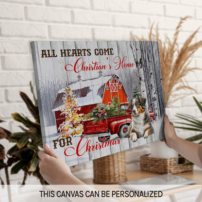 All Hearts Come Home for Christmas - Personalized Christmas gift for Family - Custom Canvas Print - MyMindfulGifts