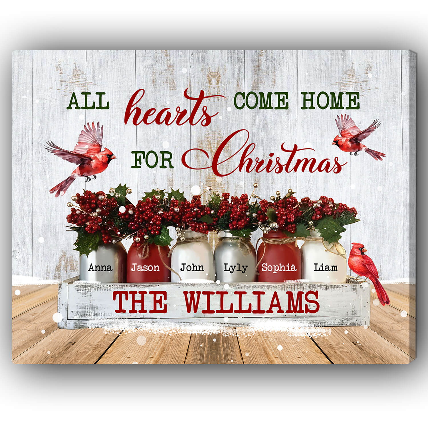 All Hearts Come Home for Christmas - Personalized Christmas gift for Family - Custom Canvas Print - MyMindfulGifts