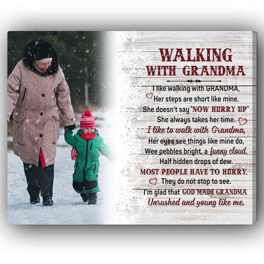 Walking With Grandma - Personalized Christmas gift for Grandma - Custom Canvas Print - MyMindfulGifts