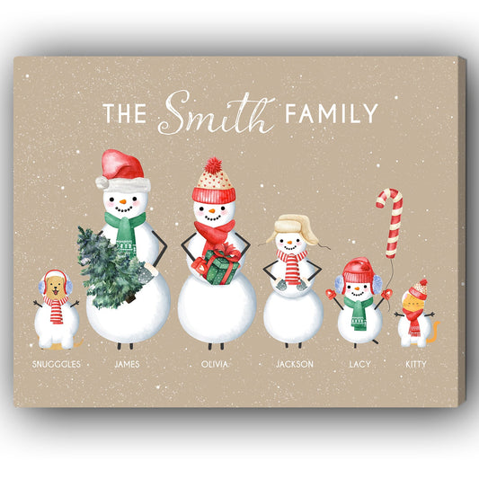 Snowman Christmas Family Portrait - Personalized Christmas gift For Family - Custom Canvas Print - MyMindfulGifts