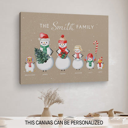 Snowman Christmas Family Portrait - Personalized Christmas gift For Family - Custom Canvas Print - MyMindfulGifts