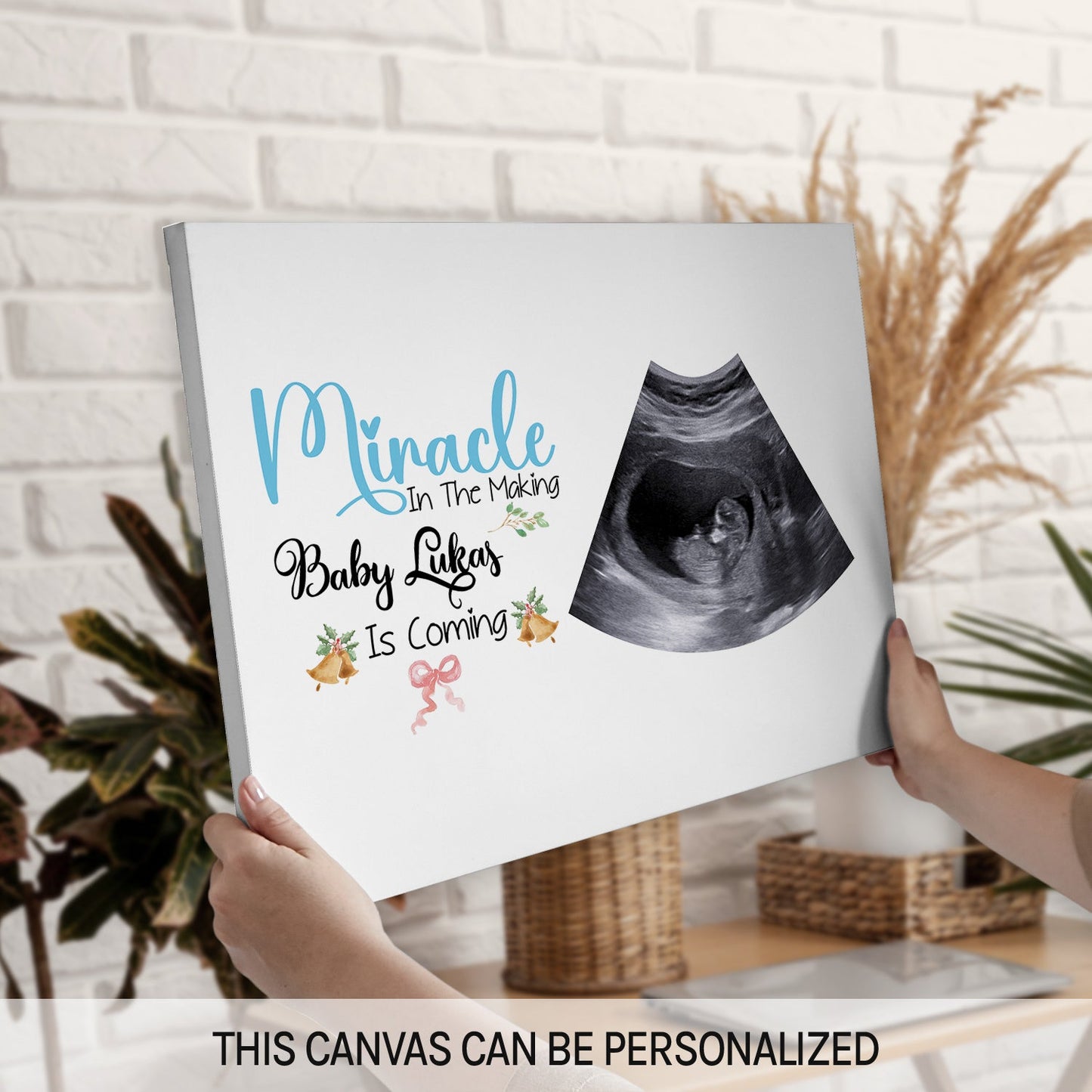 Miracle In The Making Baby Is Coming - Personalized First Christmas gift for Dad and Mom to Be - Custom Canvas Print - MyMindfulGifts