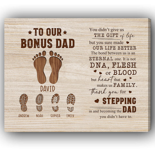 To Our Bonus Dad - Personalized Father's Day, Birthday or Christmas gift For Step Dad - Custom Canvas Print - MyMindfulGifts