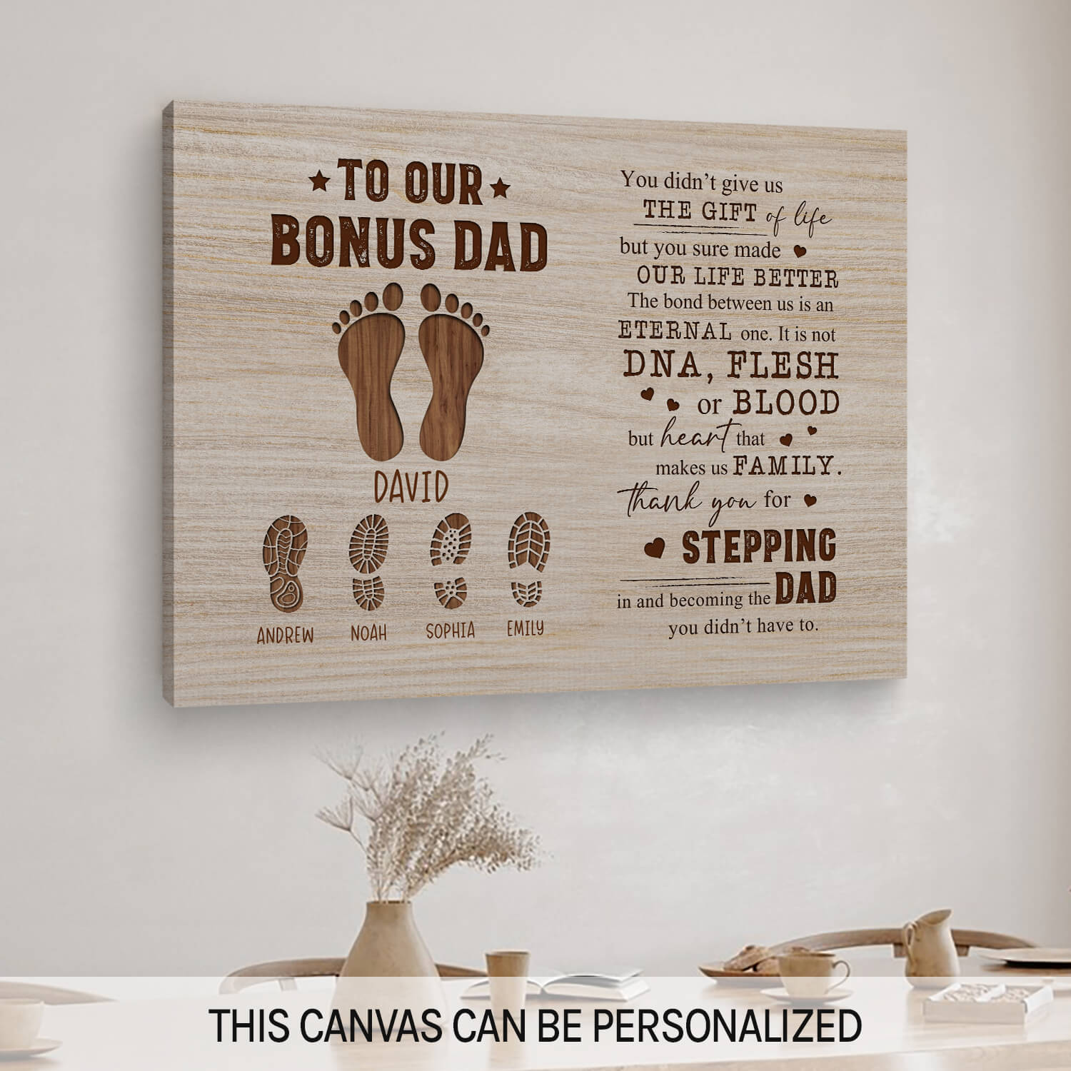 To Our Bonus Dad - Personalized Father's Day, Birthday or Christmas gift For Step Dad - Custom Canvas Print - MyMindfulGifts