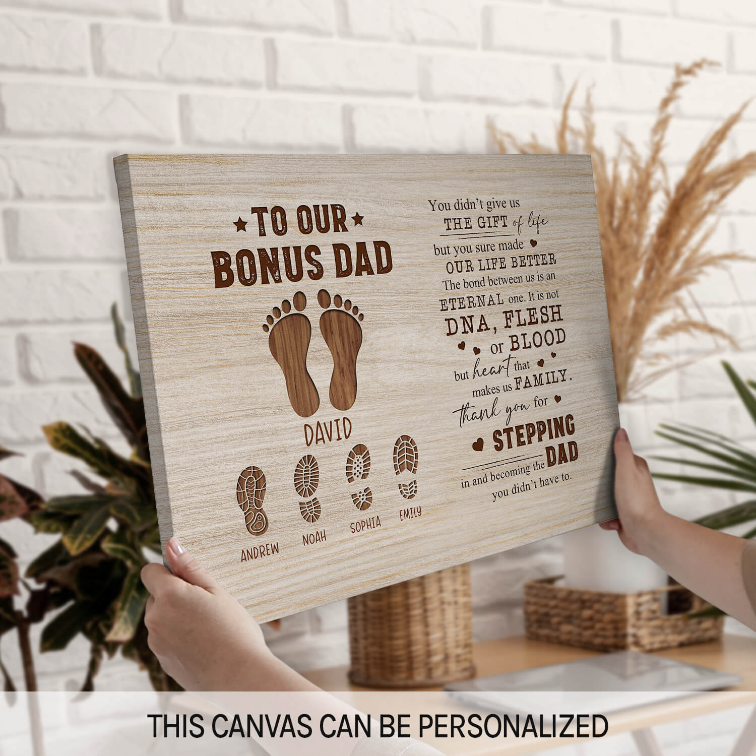 To Our Bonus Dad - Personalized Father's Day, Birthday or Christmas gift For Step Dad - Custom Canvas Print - MyMindfulGifts