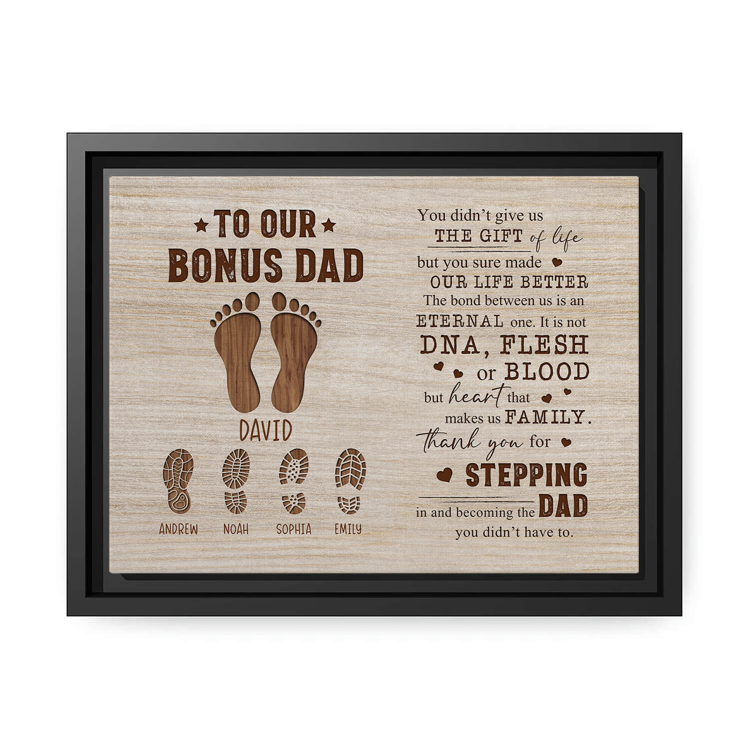 To Our Bonus Dad - Personalized Father's Day, Birthday or Christmas gift For Step Dad - Custom Canvas Print - MyMindfulGifts