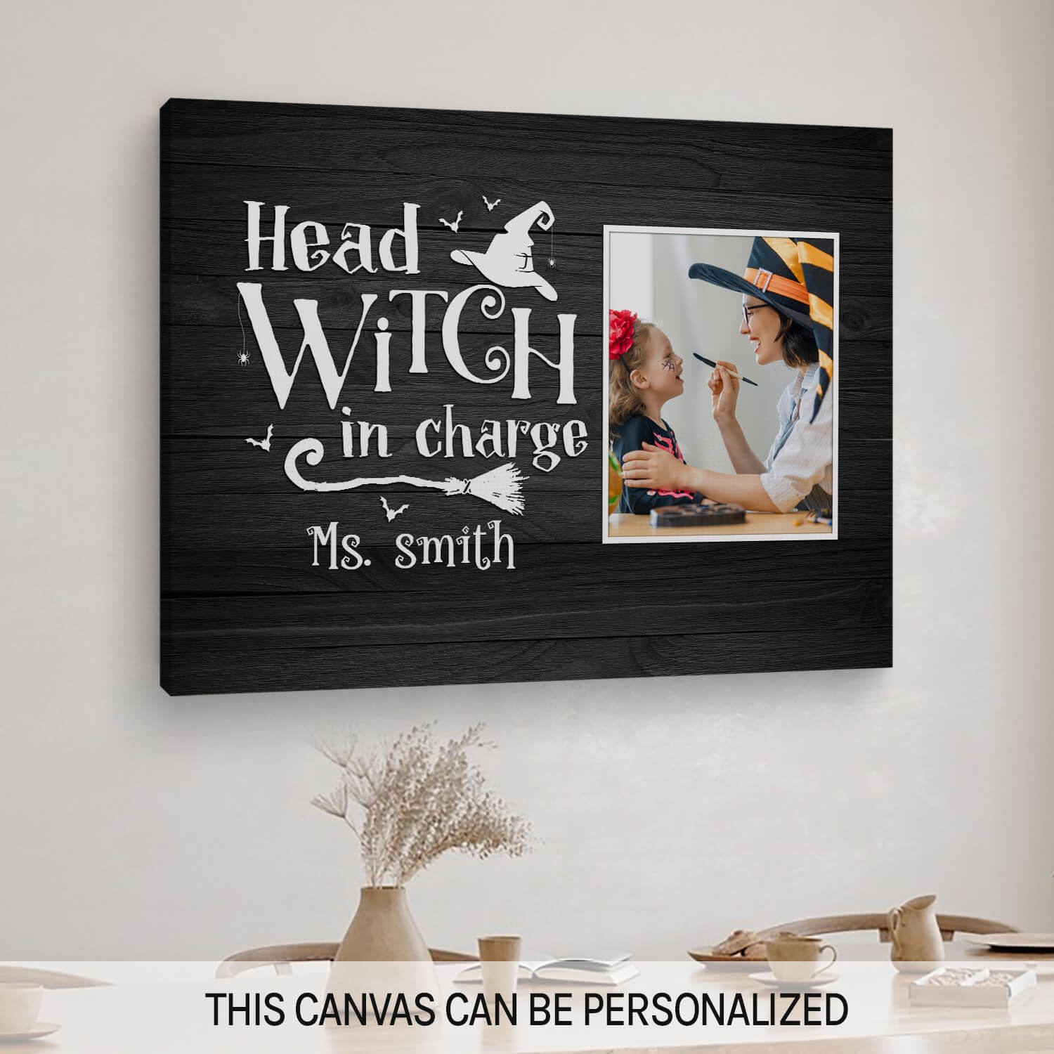 Head Witch In Charge - Personalized Halloween gift for Teacher - Custom Canvas Print - MyMindfulGifts