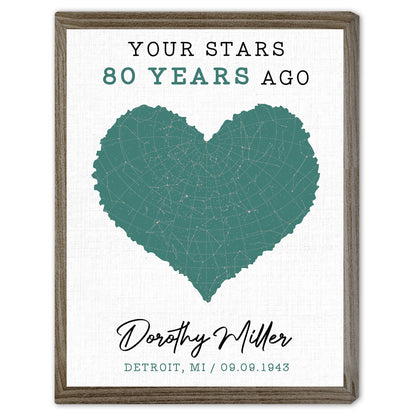 Your Stars 80 Years Ago - Personalized 80th Birthday gift For Mom - Custom Canvas Print - MyMindfulGifts
