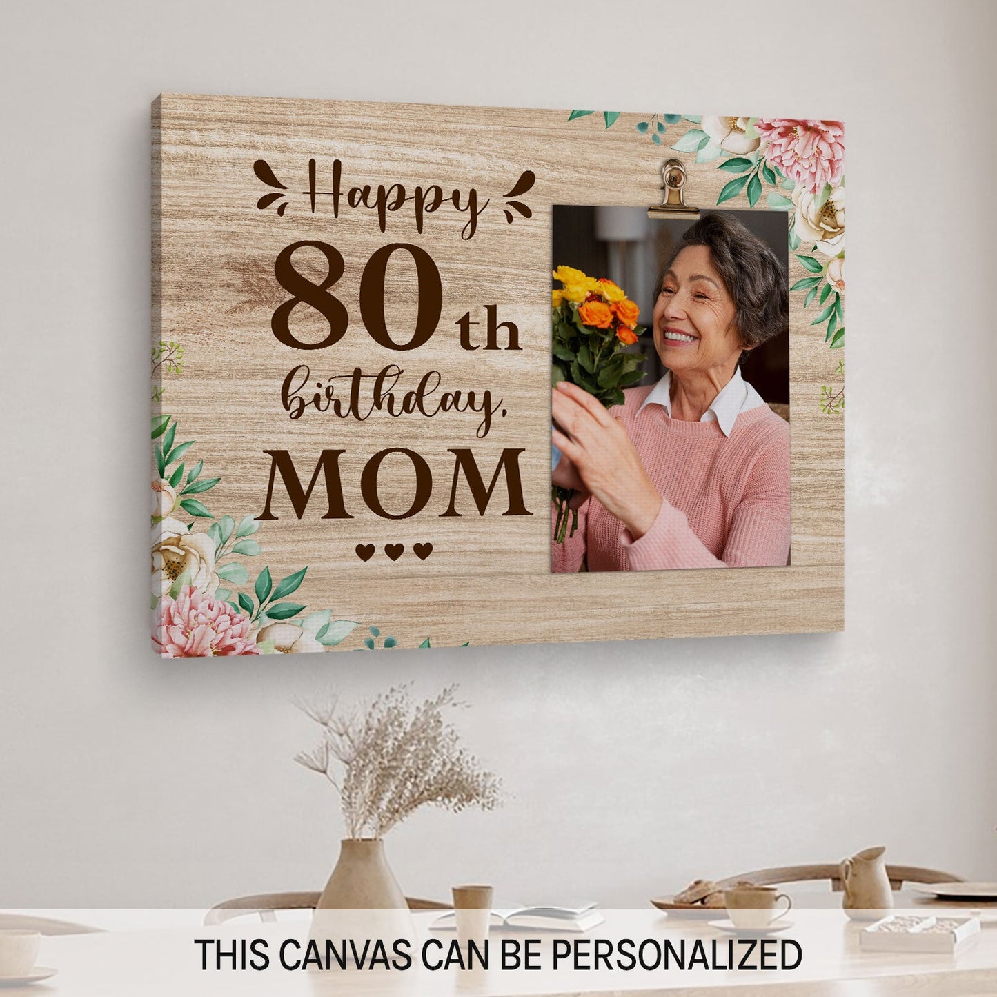 Happy 80th Birthday Mom - Personalized 80th Birthday gift For Mom - Custom Canvas Print - MyMindfulGifts