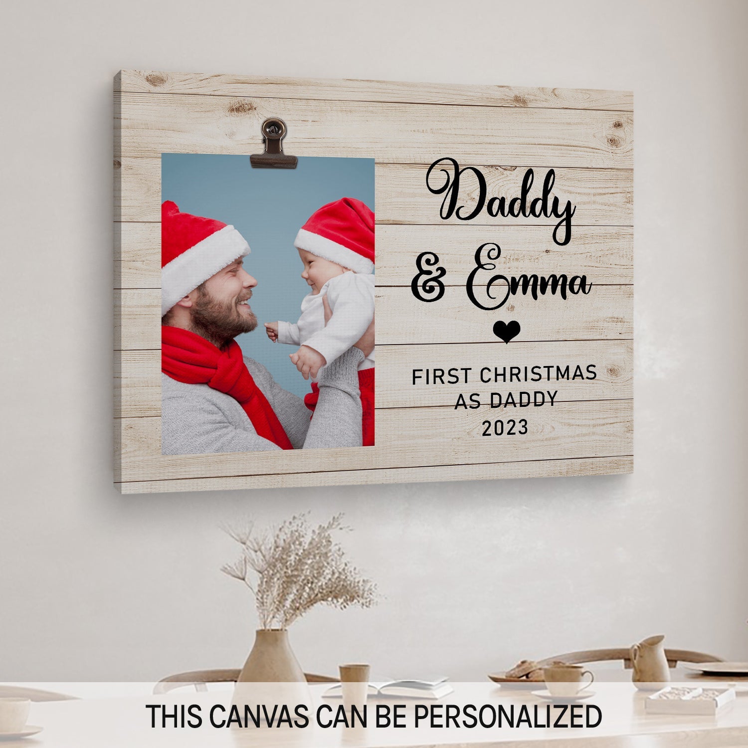 First Christmas As Daddy - Personalized First Christmas gift for New Dad - Custom Canvas Print - MyMindfulGifts
