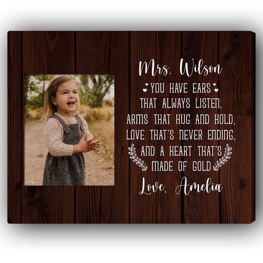 A Heart That's Made Of Gold - Personalized Teacher's Day, Birthday or Christmas gift For Daycare Teacher - Custom Canvas Print - MyMindfulGifts
