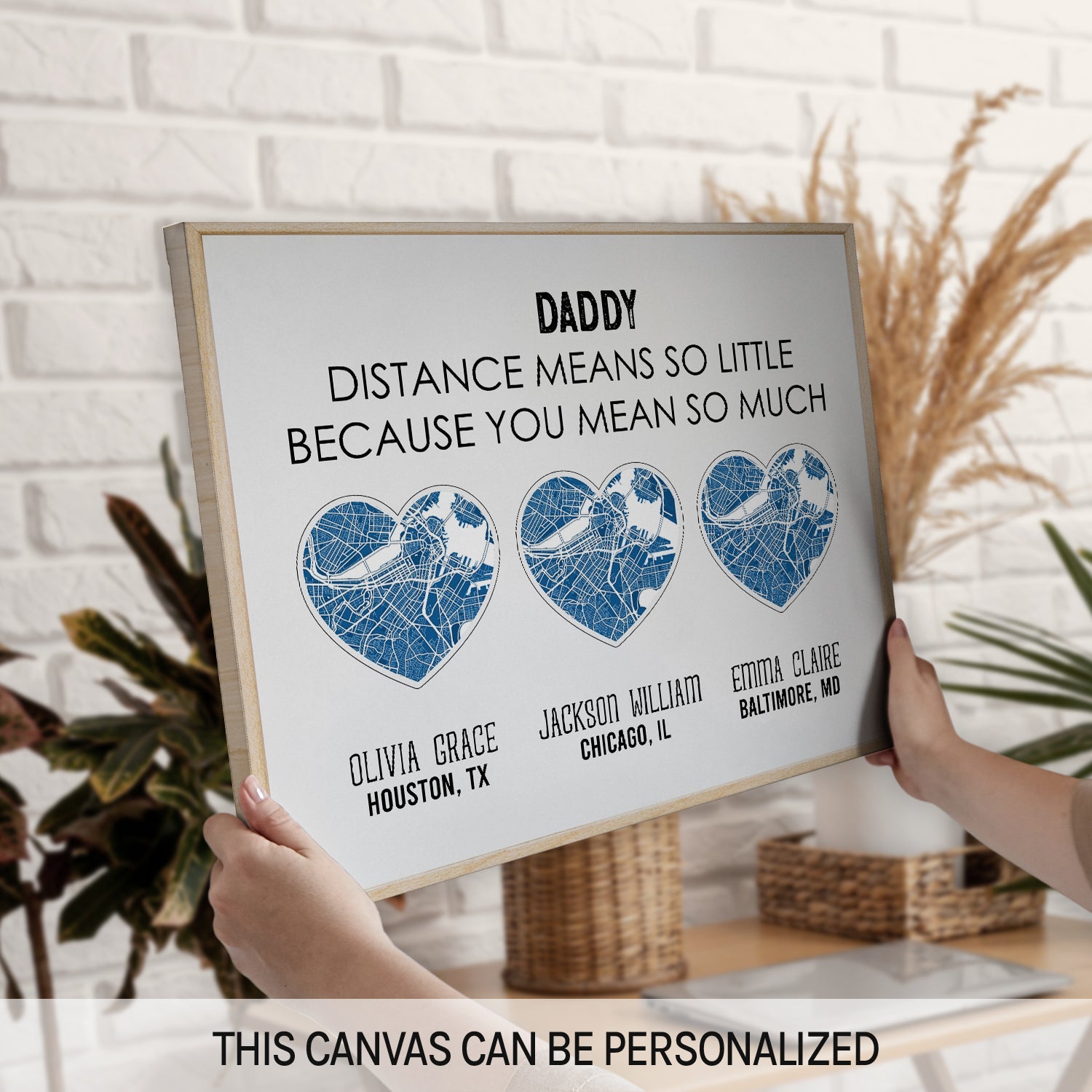 You Mean The World To Us - Personalized Birthday or Christmas gift For Long Distance Dad - Custom Canvas Print - MyMindfulGifts
