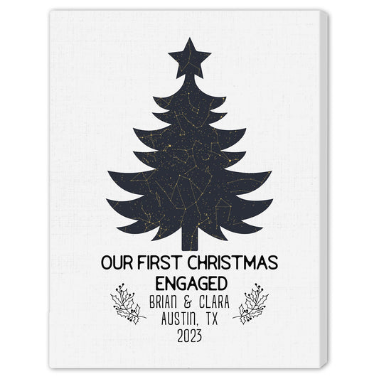 Our First Christmas Engaged - Personalized First Christmas gift For Fiance - Custom Canvas Print - MyMindfulGifts
