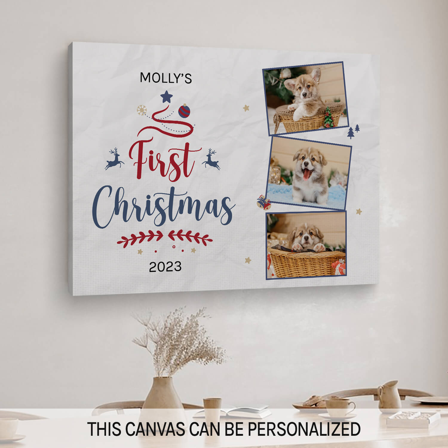 Dog First Christmas - Personalized First Christmas gift For Dog Lovers - Custom Canvas Print - MyMindfulGifts