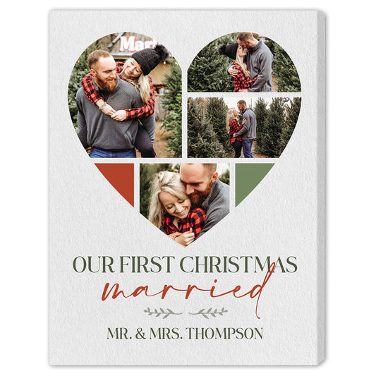 Our First Christmas Married - Personalized First Christmas gift For Husband or Wife - Custom Canvas Print - MyMindfulGifts
