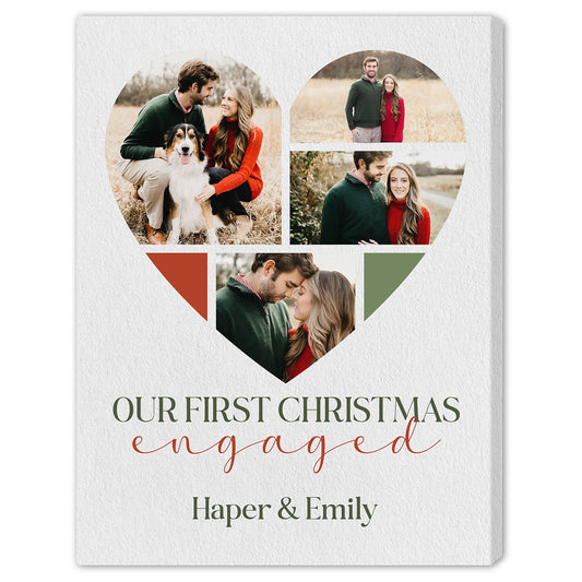 Our First Christmas Engaged - Personalized First Christmas gift For Fiance - Custom Canvas Print - MyMindfulGifts