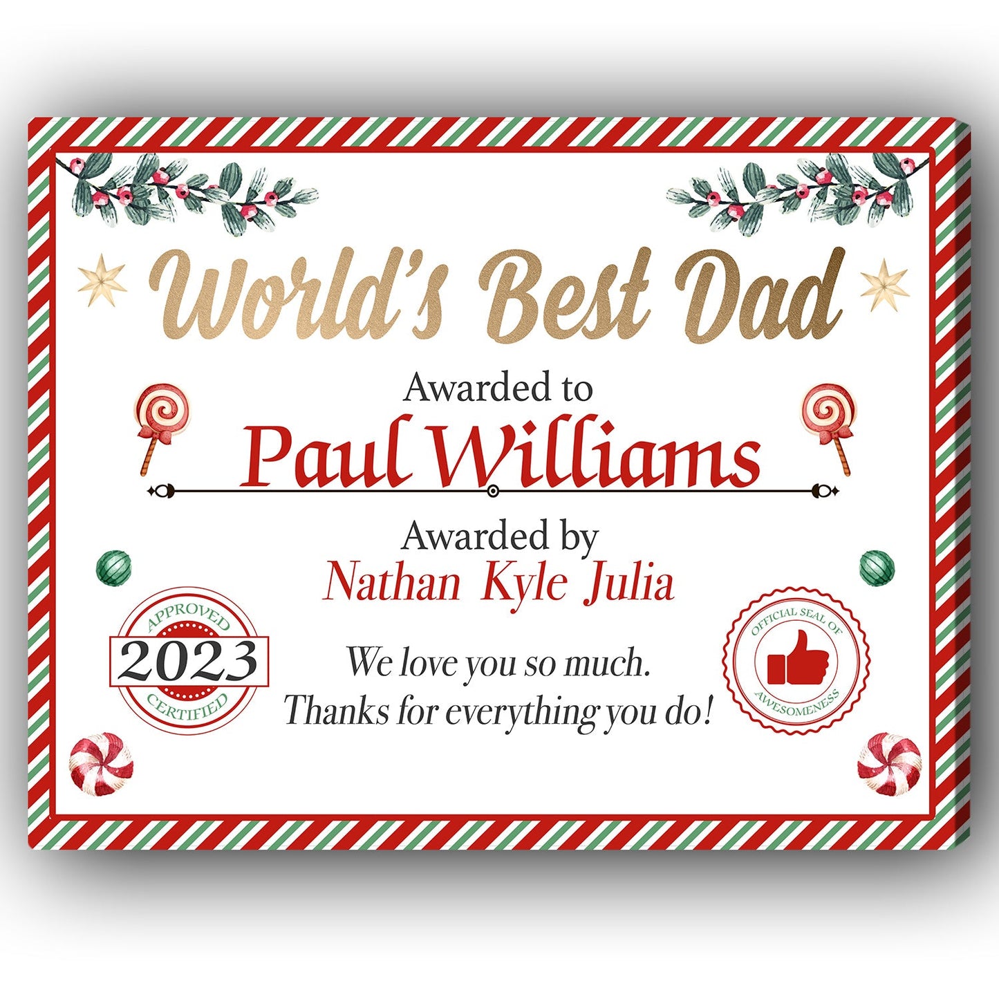 World's Best Dad - Personalized Christmas gift For Dad - Custom Canvas Print - MyMindfulGifts