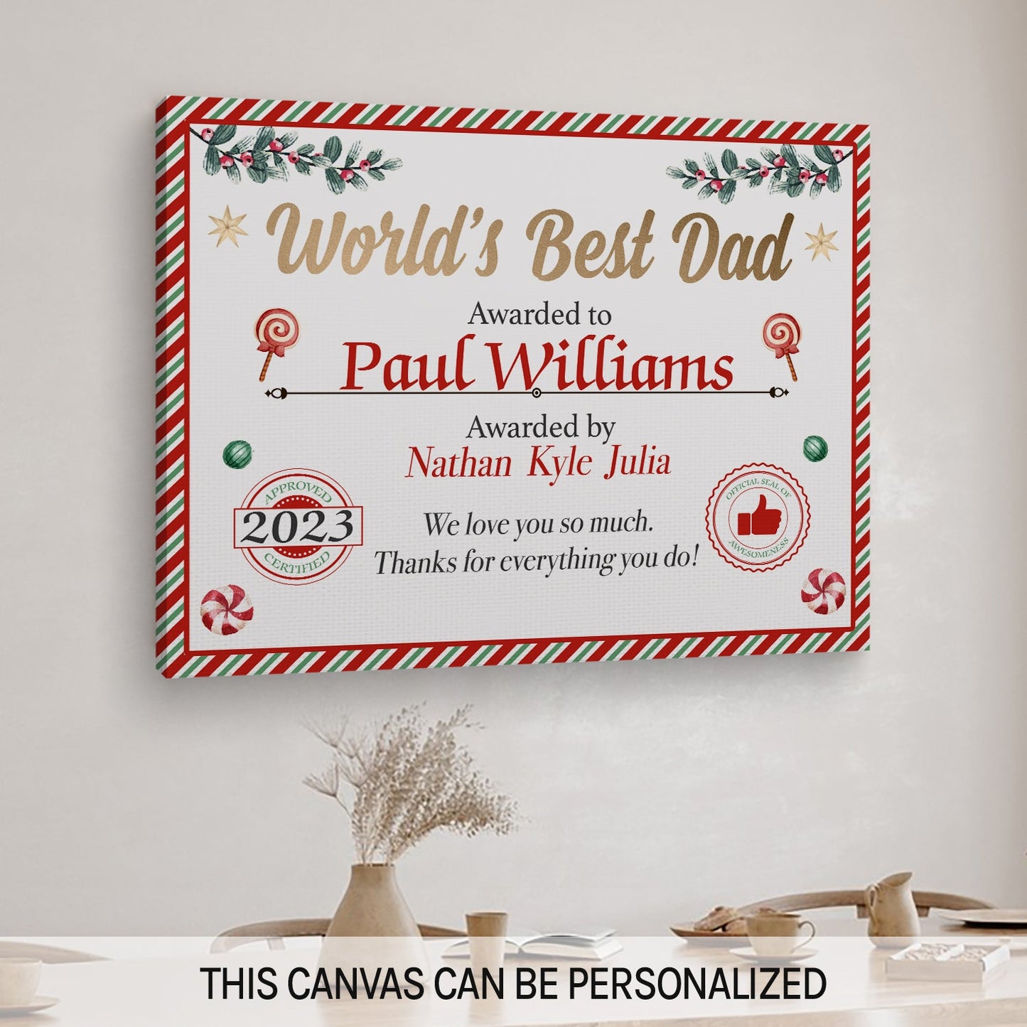 World's Best Dad - Personalized Christmas gift For Dad - Custom Canvas Print - MyMindfulGifts