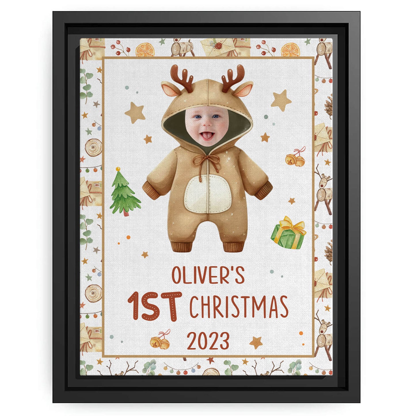 Baby Reindeer 1st Christmas - Personalized First Christmas gift For Baby - Custom Canvas Print - MyMindfulGifts