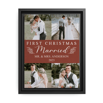 First Christmas Married - Personalized First Christmas gift For Husband or Wife - Custom Canvas Print - MyMindfulGifts