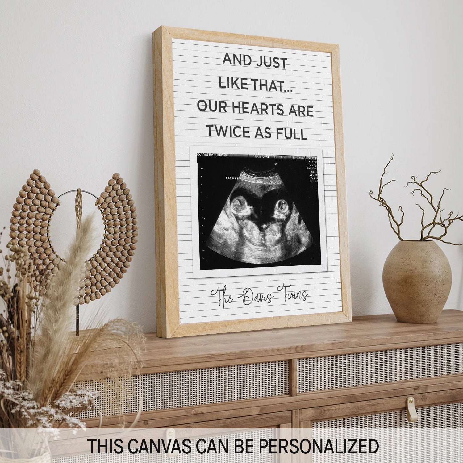 Our Hearts Are Twice As Full - Personalized Twin Pregnancy Announcement gift For Family - Custom Canvas Print - MyMindfulGifts