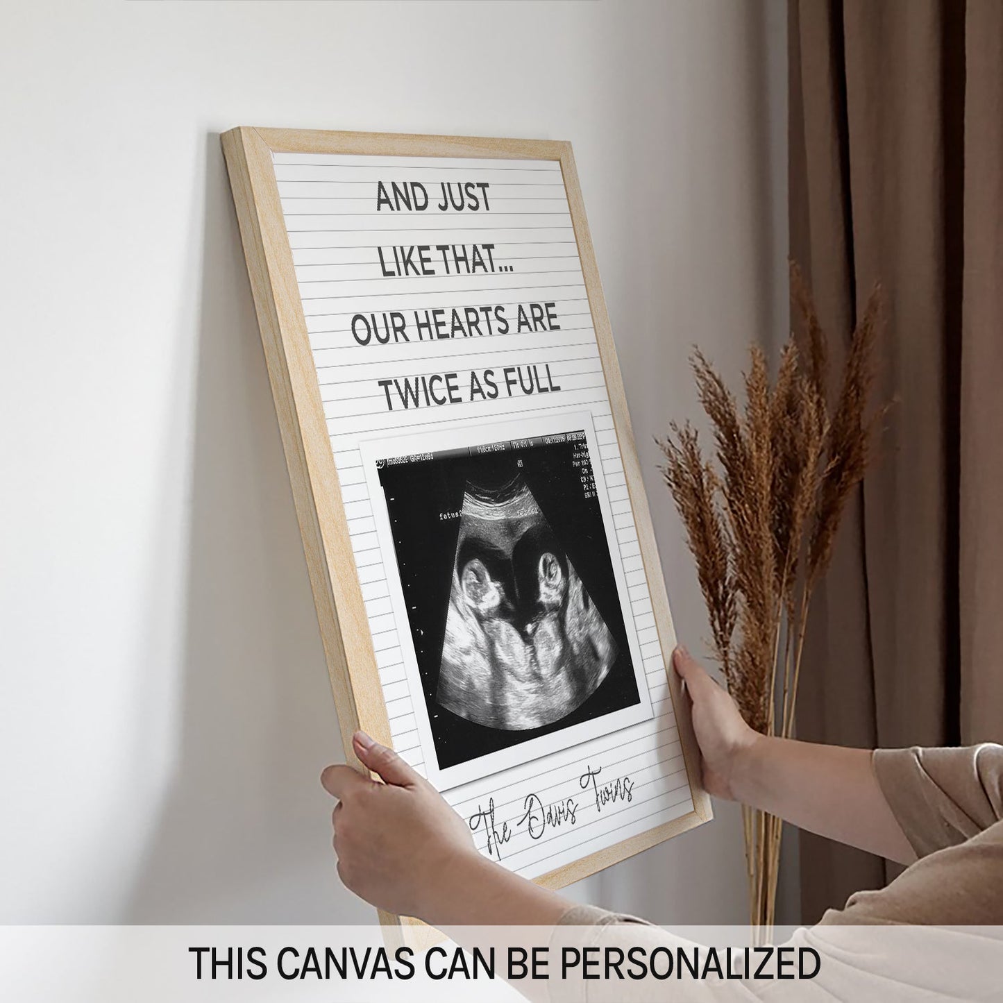 Our Hearts Are Twice As Full - Personalized Twin Pregnancy Announcement gift For Family - Custom Canvas Print - MyMindfulGifts