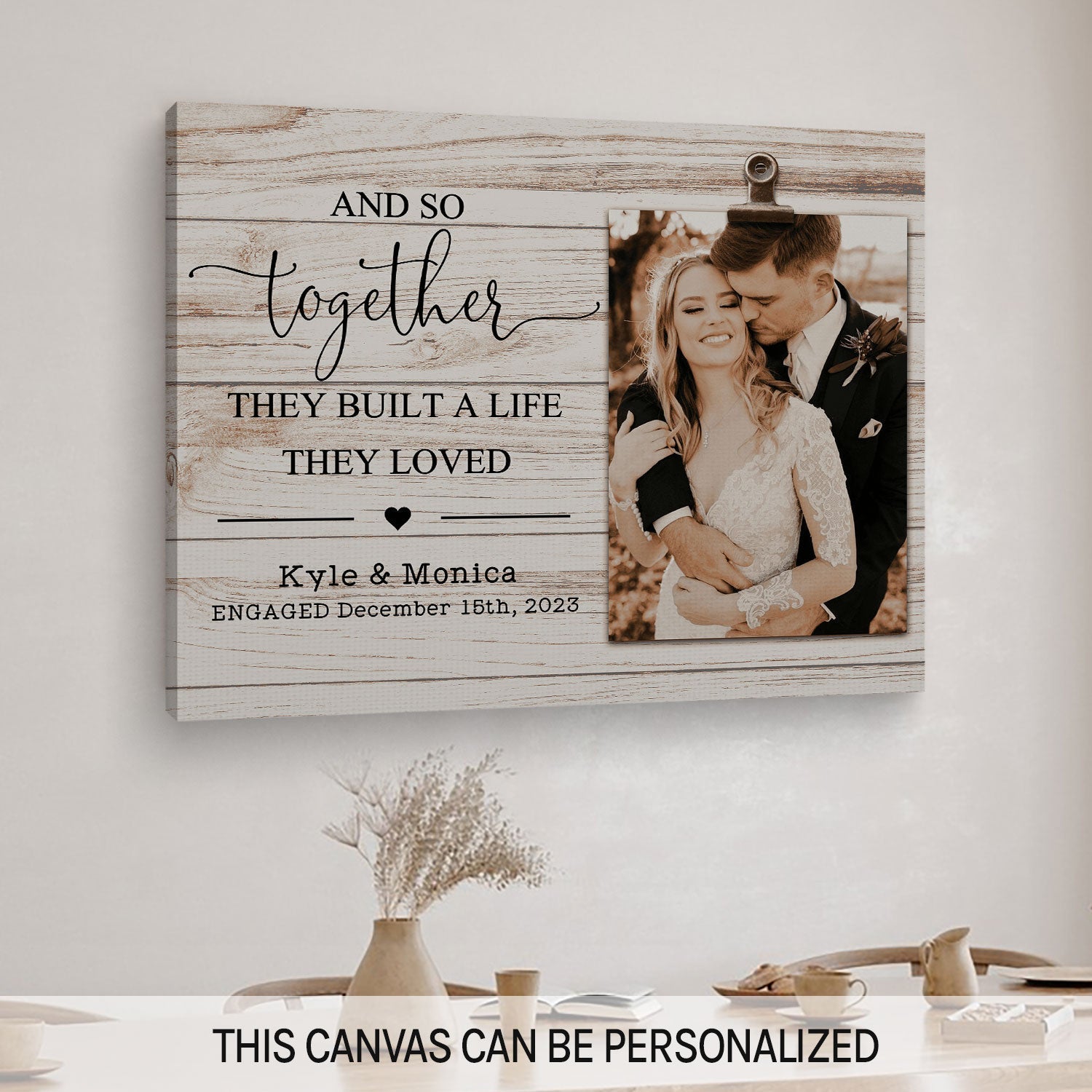 Together They Built The Life They Love - Personalized Engagement or Valentine's Day gift For Fiance - Custom Canvas Print - MyMindfulGifts