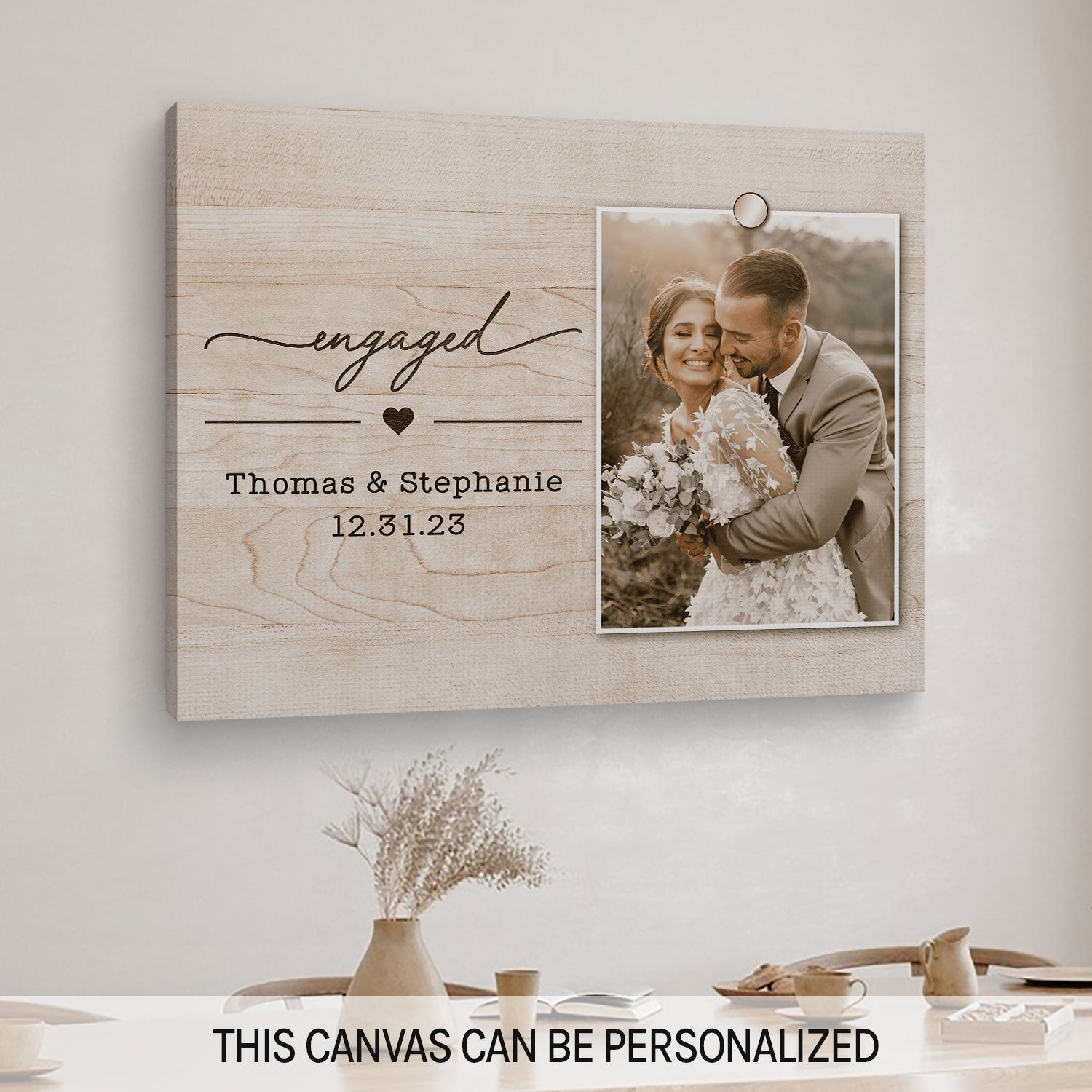 Engaged - Personalized Engagement or Valentine's Day gift For Fiance - Custom Canvas Print - MyMindfulGifts