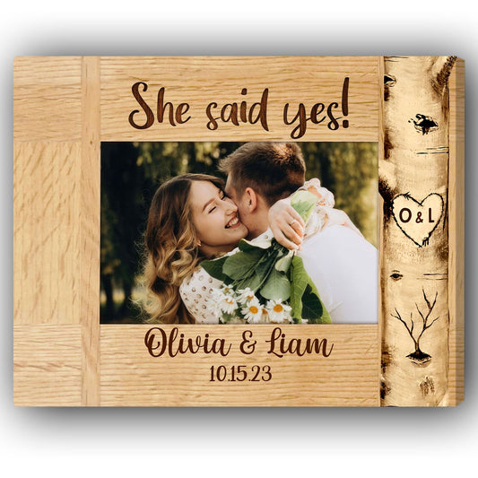 She Said Yes! - Personalized Engagement, Valentine's Day or Christmas gift For Fiance - Custom Canvas Print - MyMindfulGifts