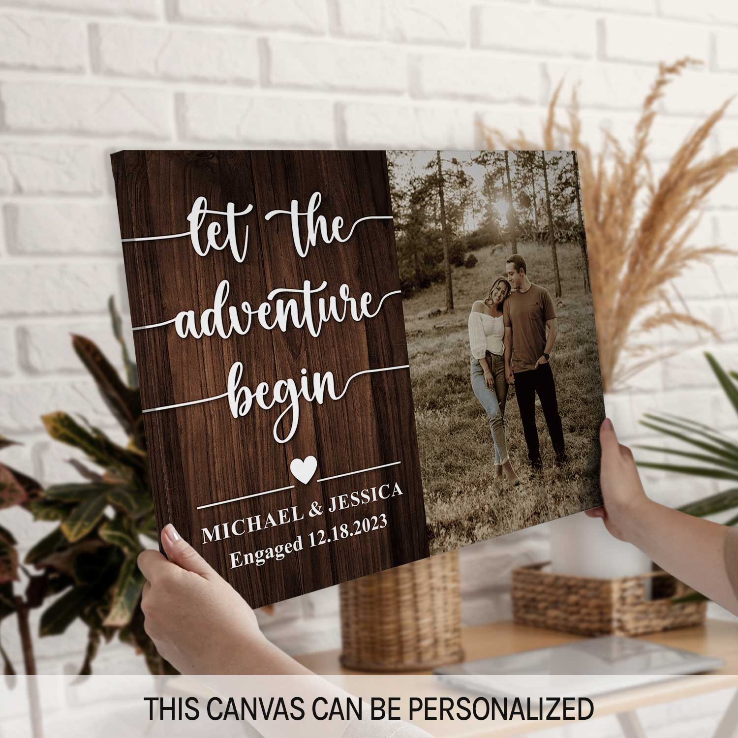 Let The Adventure Begin - Personalized Engagement or Valentine's Day gift For Fiance - Custom Canvas Print - MyMindfulGifts