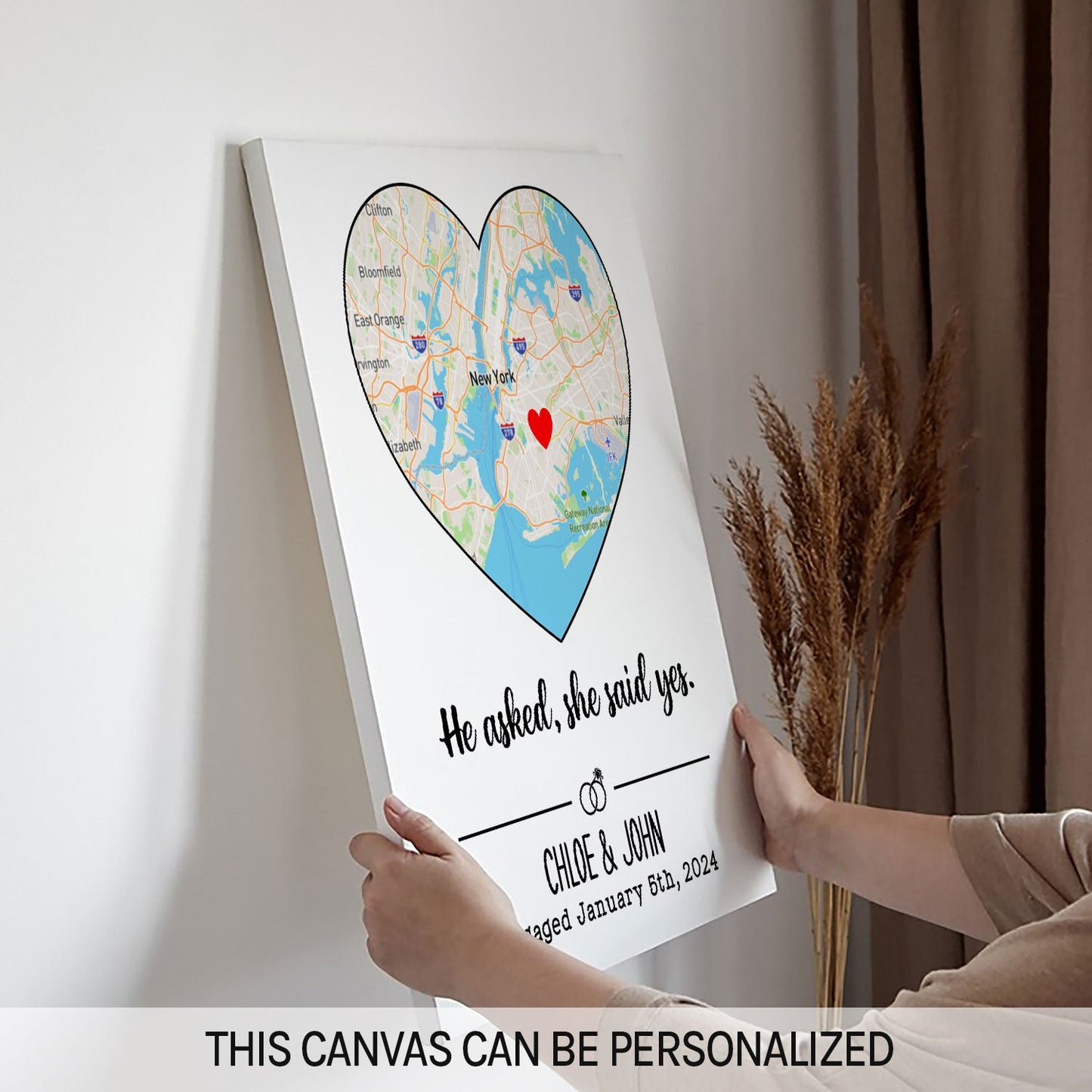 Love Is All You Need - Personalized Engagement or Valentine's Day gift For Fiance - Custom Canvas Print - MyMindfulGifts