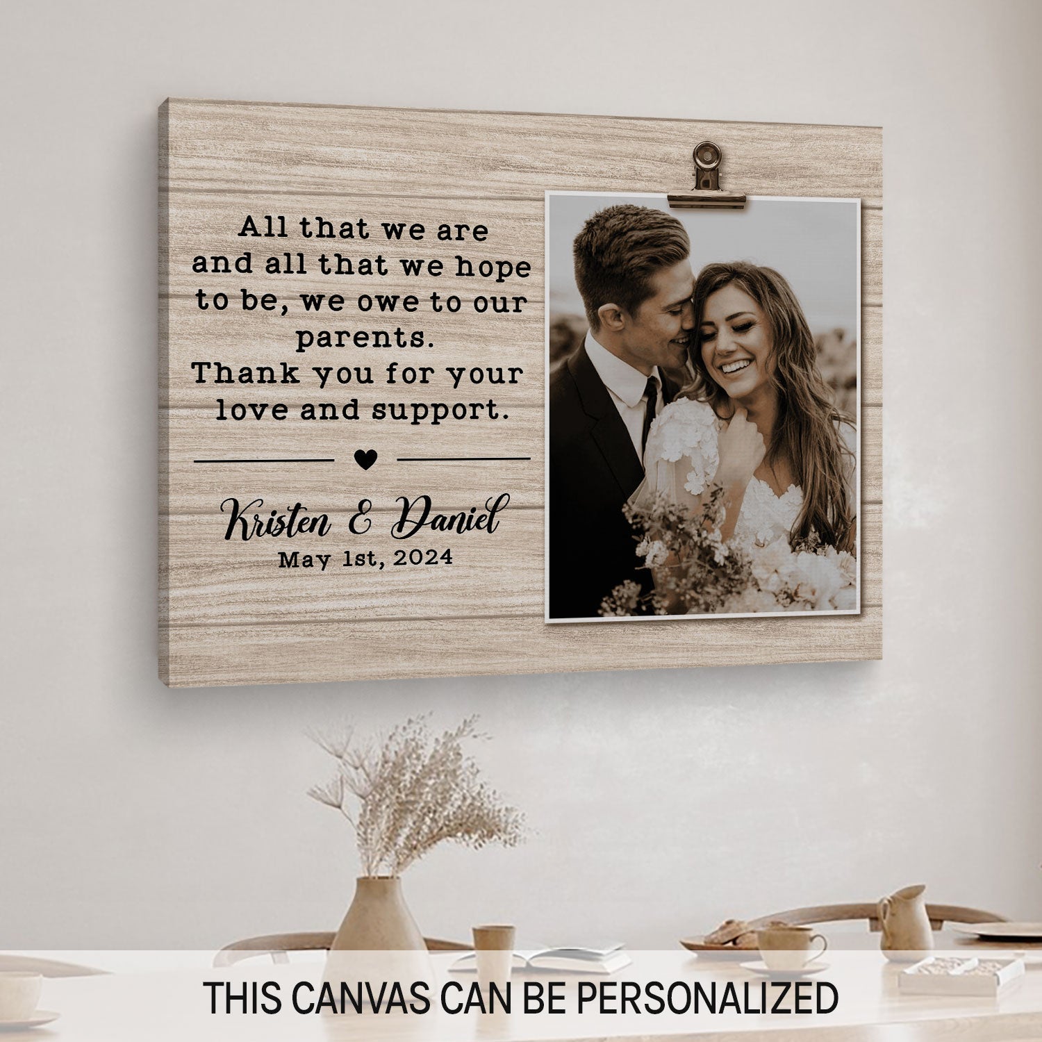 We Owe To Our Loving Parents - Personalized Wedding gift For Parents - Custom Canvas Print - MyMindfulGifts